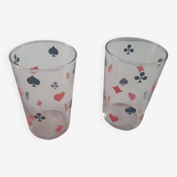 Lot de 2 verres vintage jeu de cartes