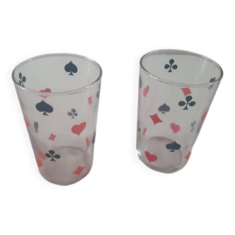 Lot de 2 verres vintage jeu de cartes