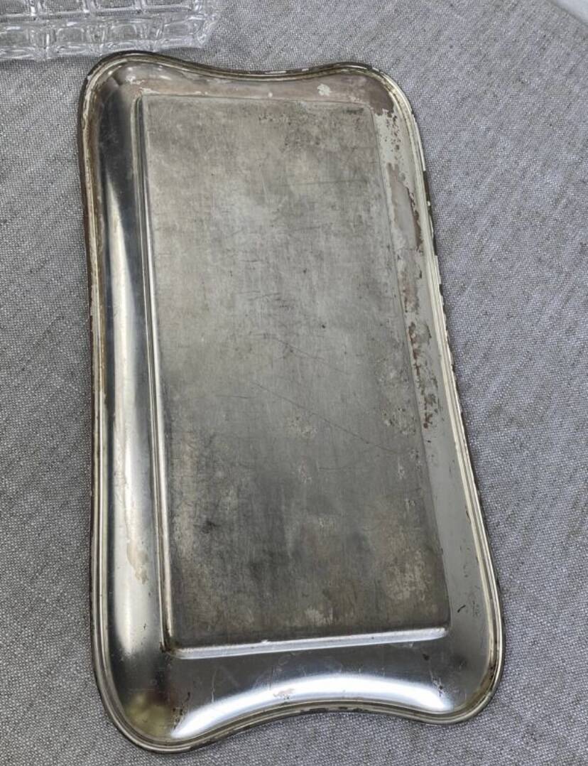 Silver-plated metal and glass hors d'oeuvre tray