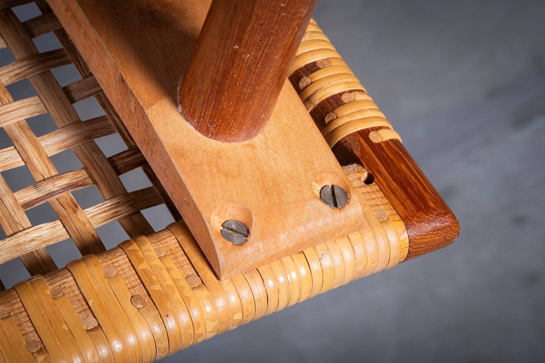 Teak Stools with Caning, 1960s, Set of 2