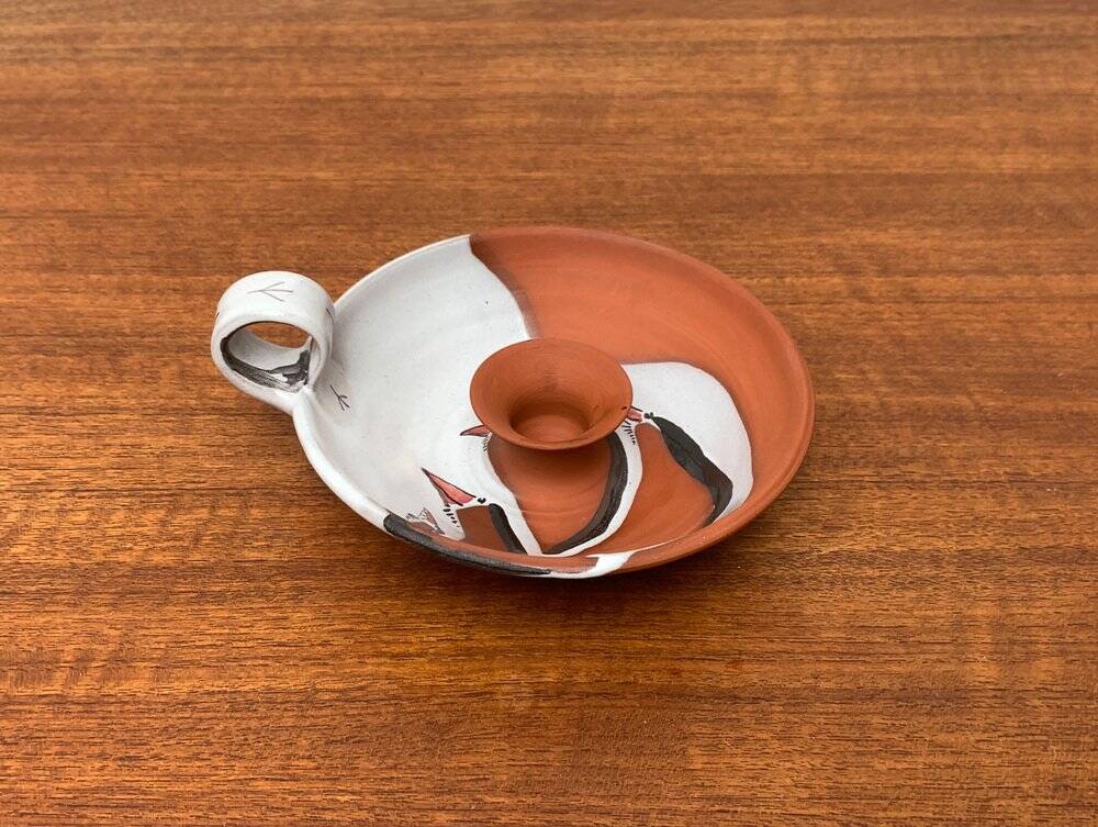 Workshop pottery candlestick from mid-century German with bird motif by Töpferei Bücking Börnsen, 1960s.