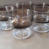 6 coupes/ verres marron vintage pieds transparents