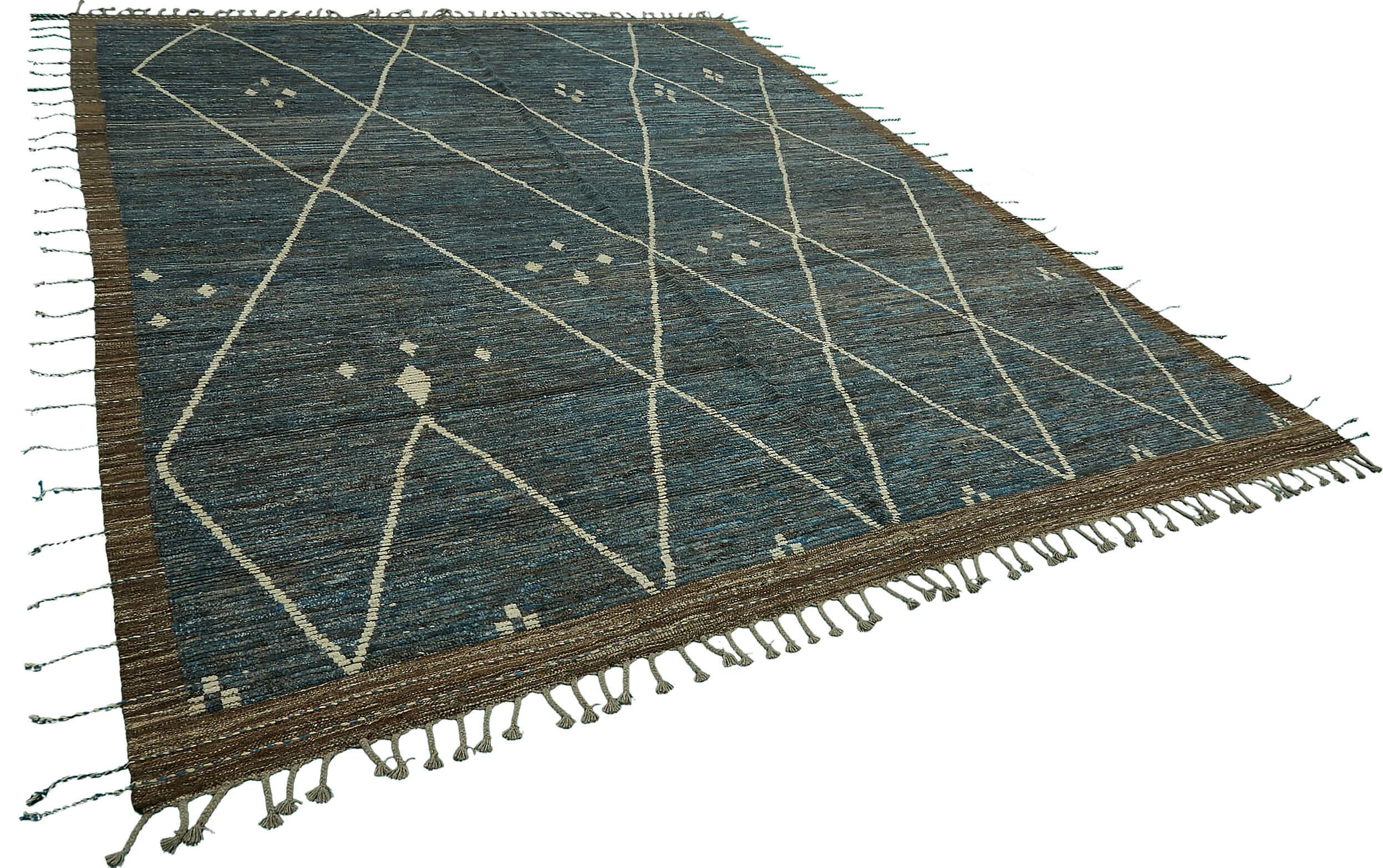 Hand-Knotted Turkish Contemporary 290 cm x 383 cm Blue Wool Carpet