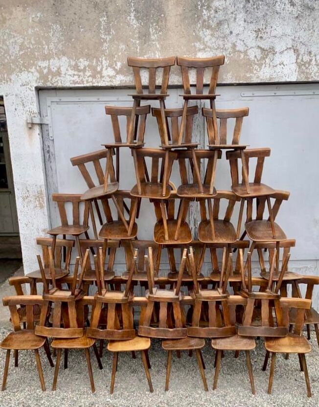 Series set of 36 vintage curved wood bistro chairs