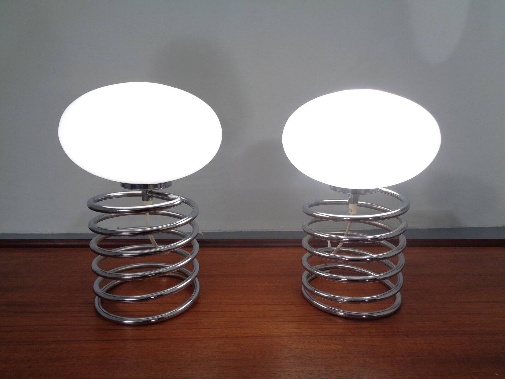 Opaline Glass and Chrome Table Lamps from Honsel, 1970s, Set of 2