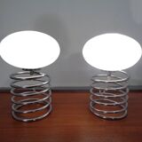 Opaline Glass and Chrome Table Lamps from Honsel, 1970s, Set of 2