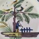 Antique hand-painted earthenware plate – piper and birds