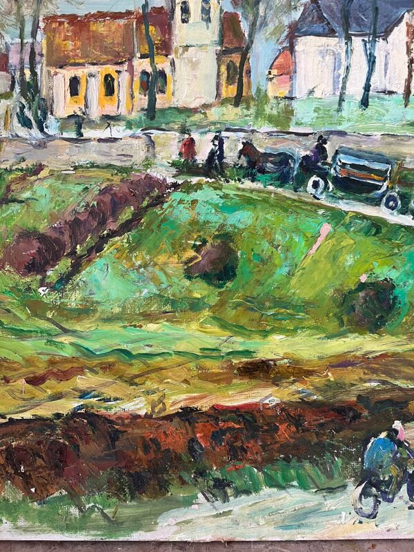Cortège funèbre, huile sur panneau