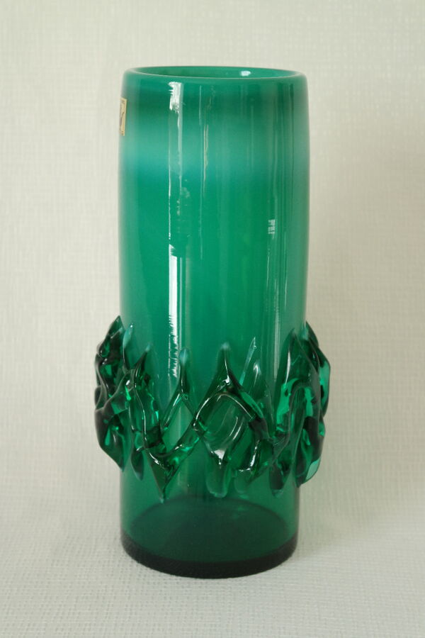 Vase en verre soufflé vert vintage, Pologne