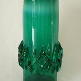 Vase en verre soufflé vert vintage, Pologne