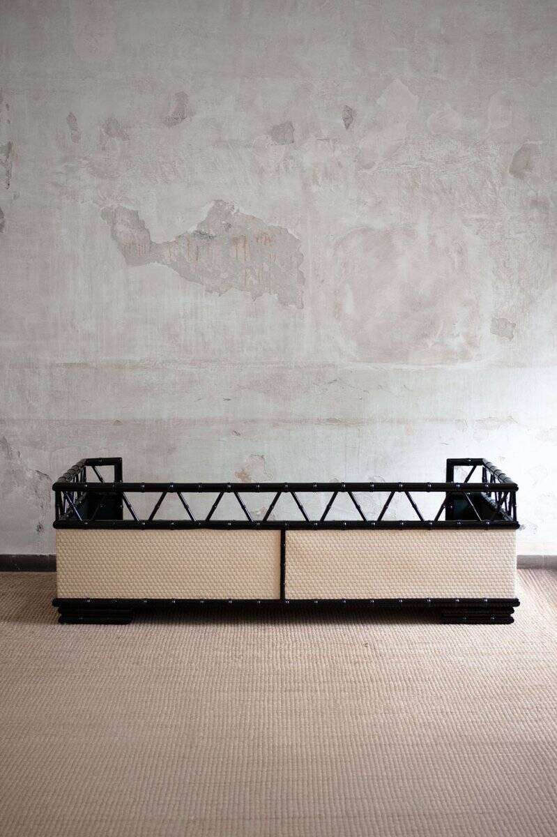 Lacquered wooden daybed with bamboo effect, 1970s