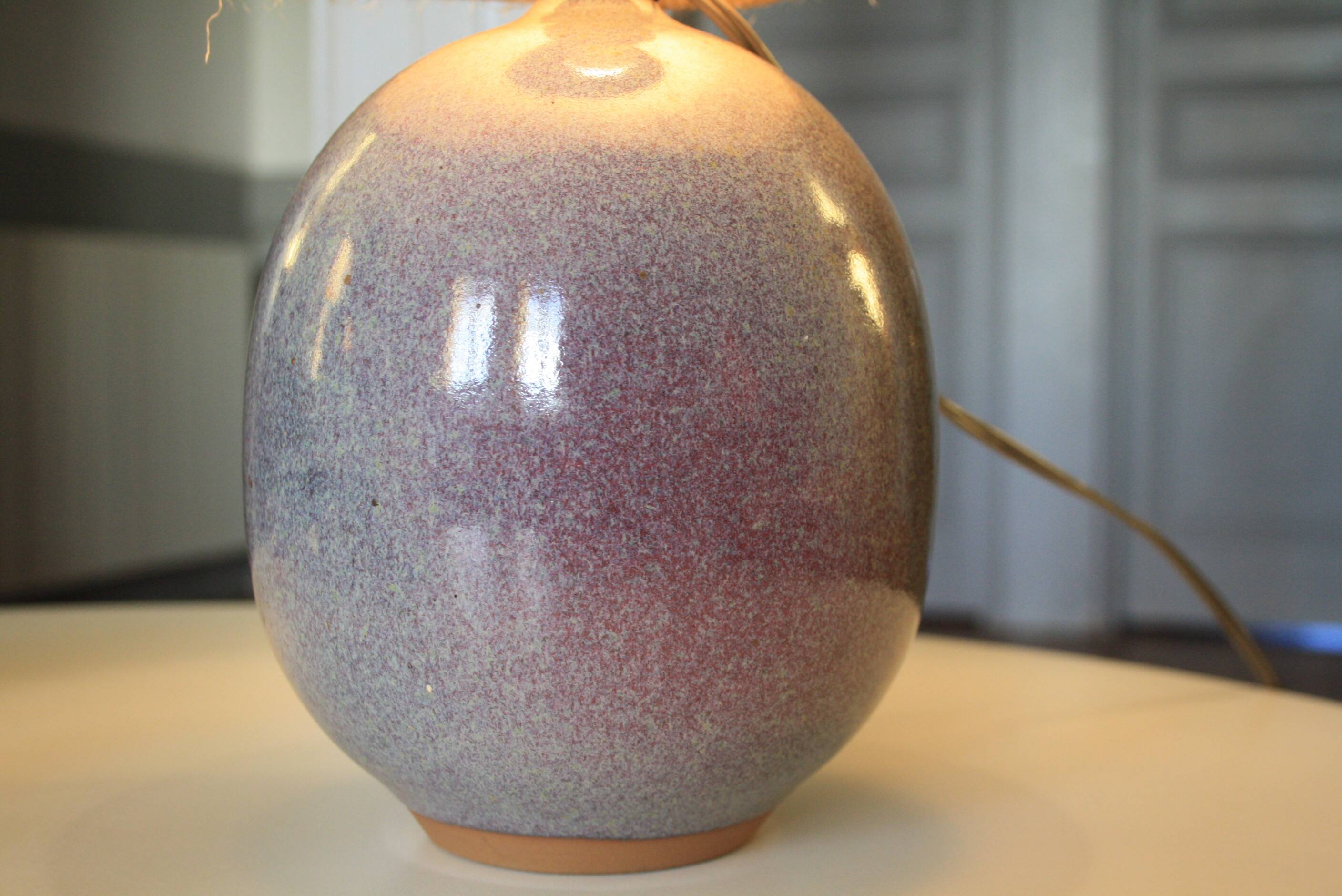 Signed ceramic lamp, rope lampshade