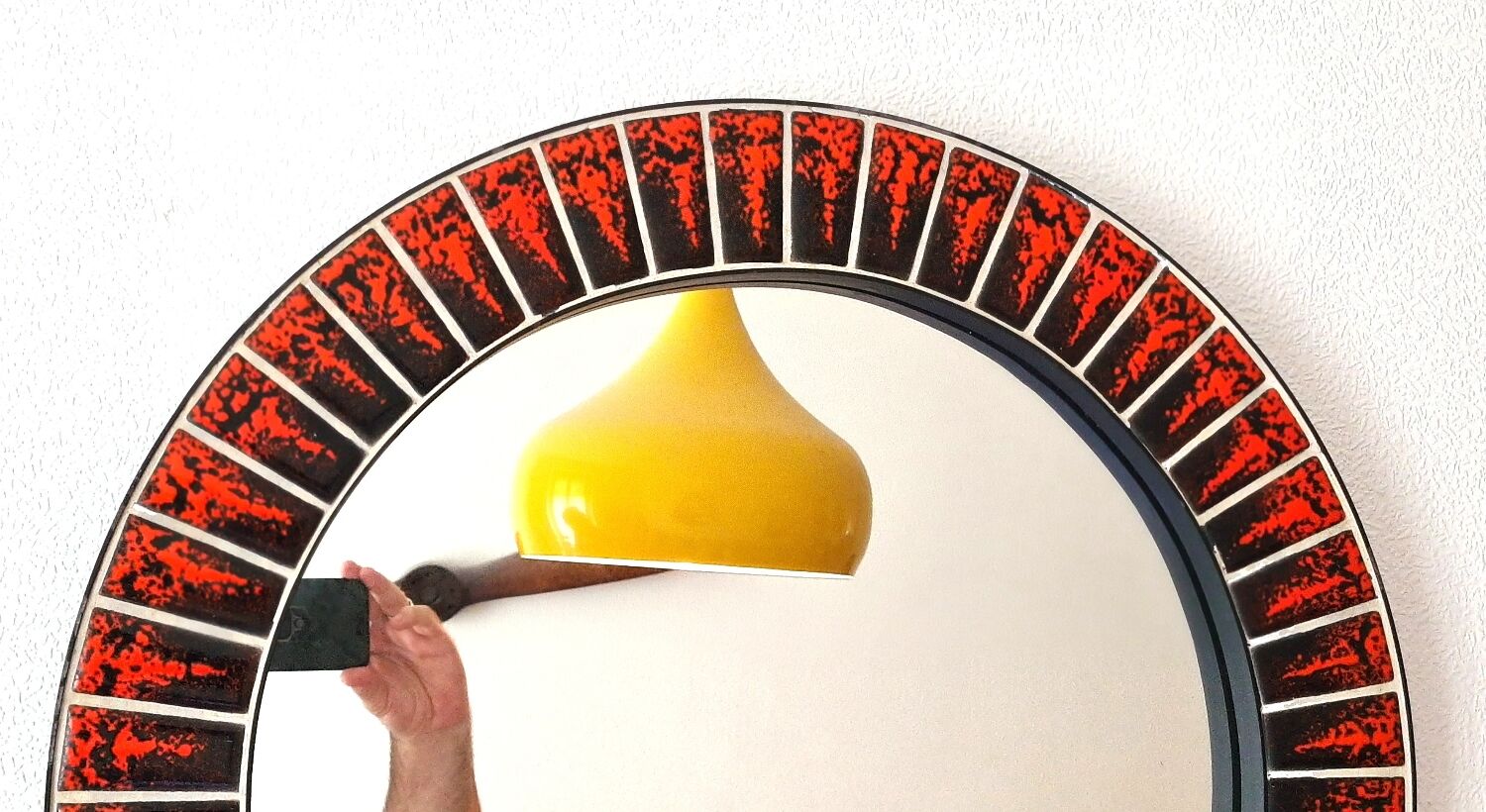 Large round ceramic mirror vintage 70s