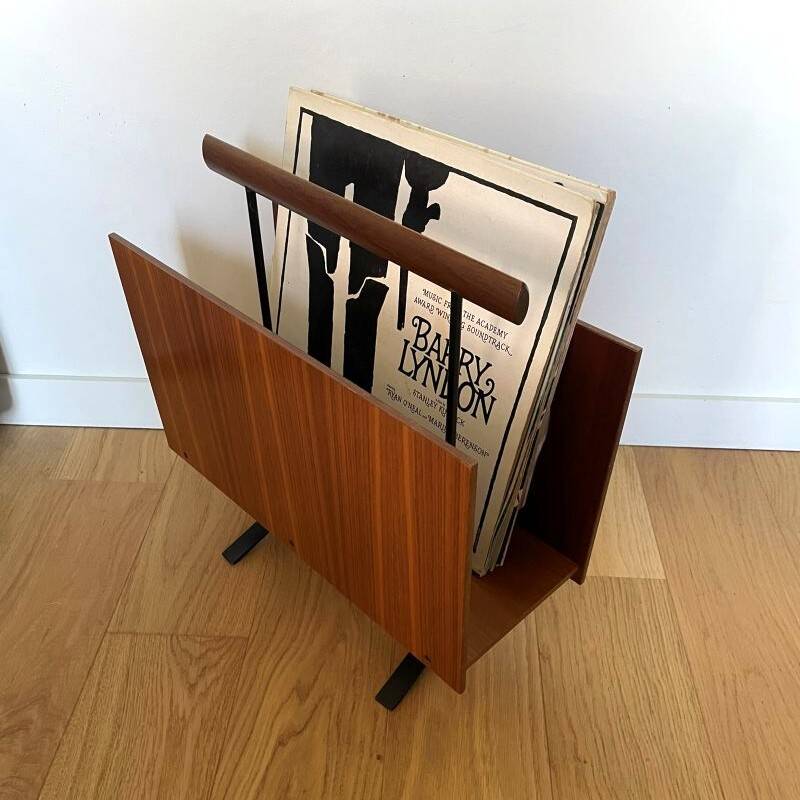 Vintage walnut and black OPAL magazine/vinyl rack