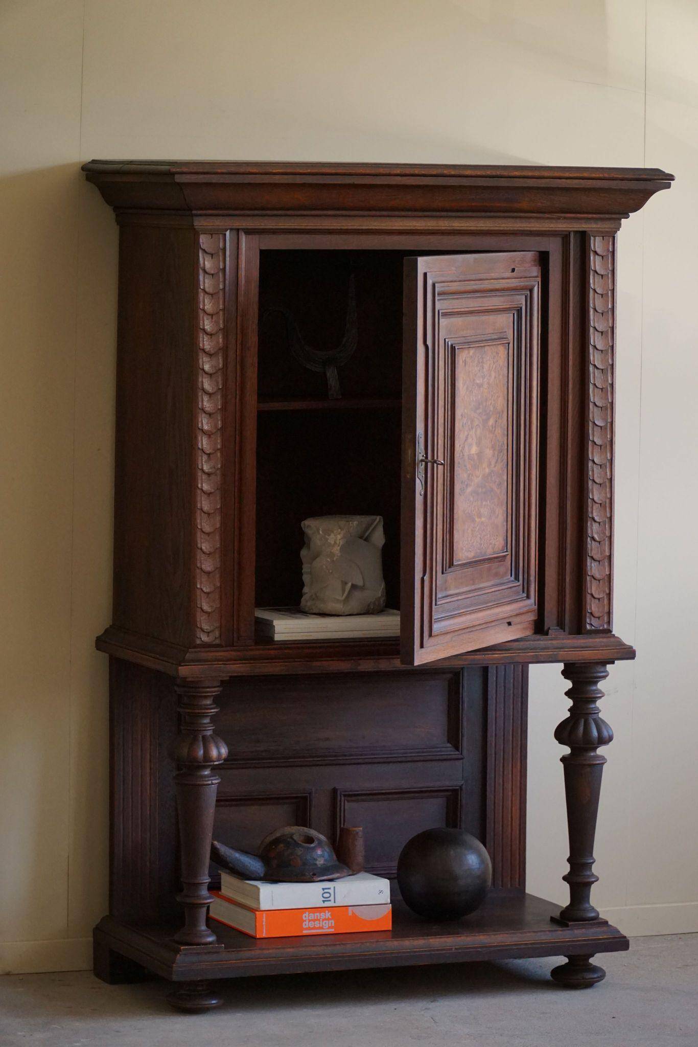 Baroque-style wardrobe in oak and birch, made by a Danish cabinetmaker, 1920s.