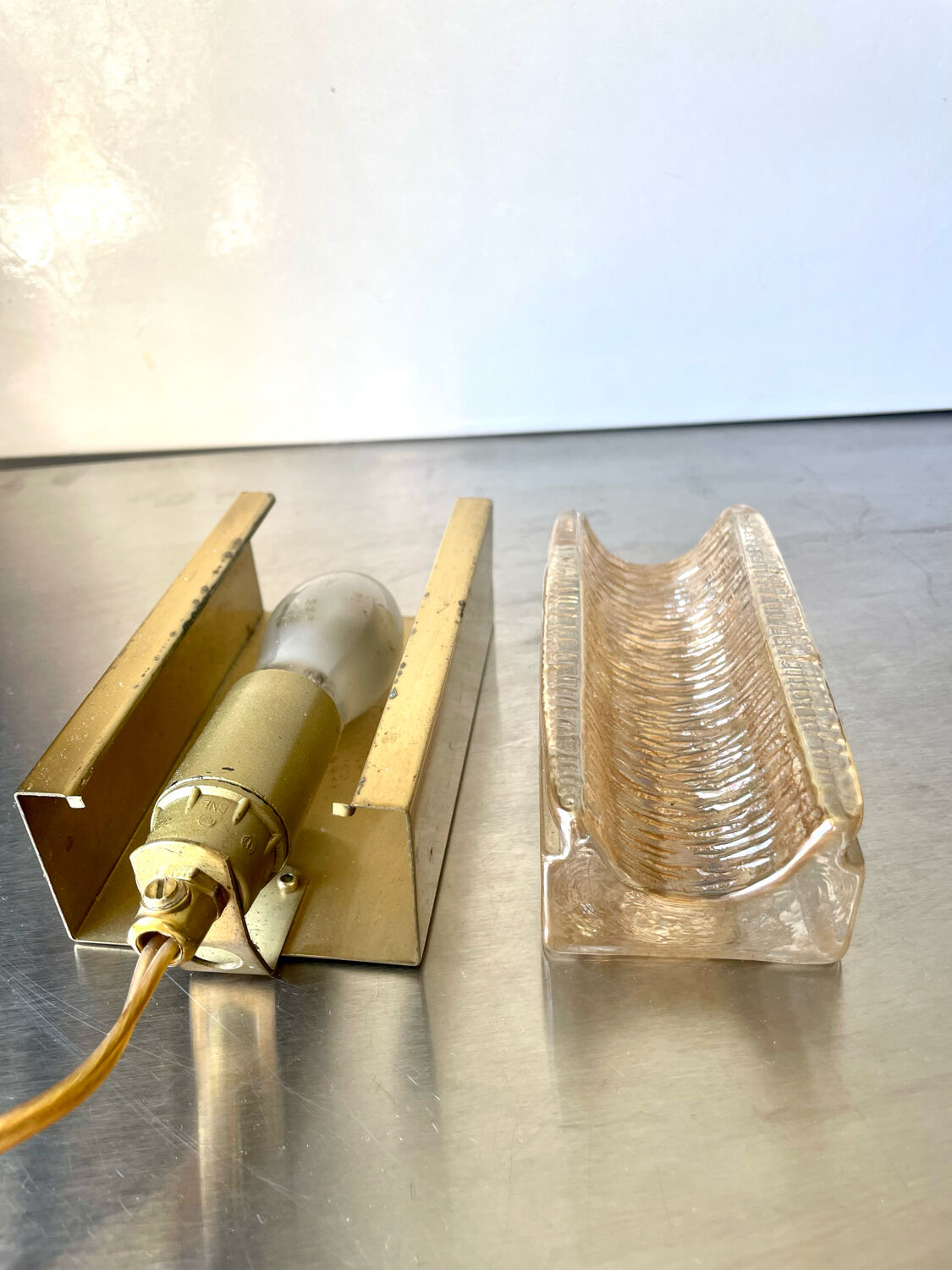 Scandinavian midcentury wall light in crystal and brass