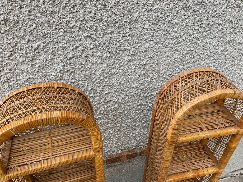 Pair of wicker rattan bookcases