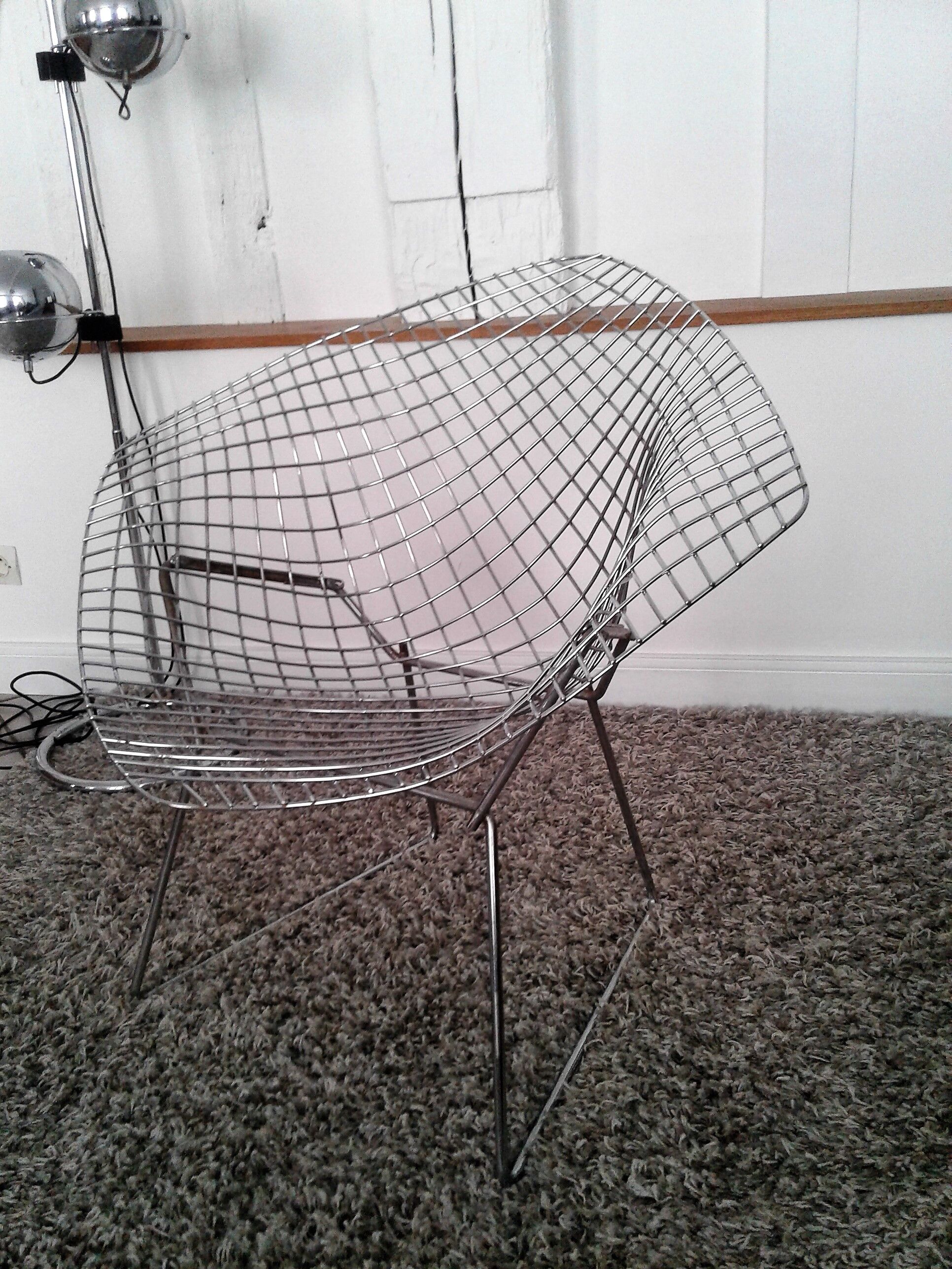Diamond design chromed metal Chair Harry Bertoia Knoll early 1970s edition