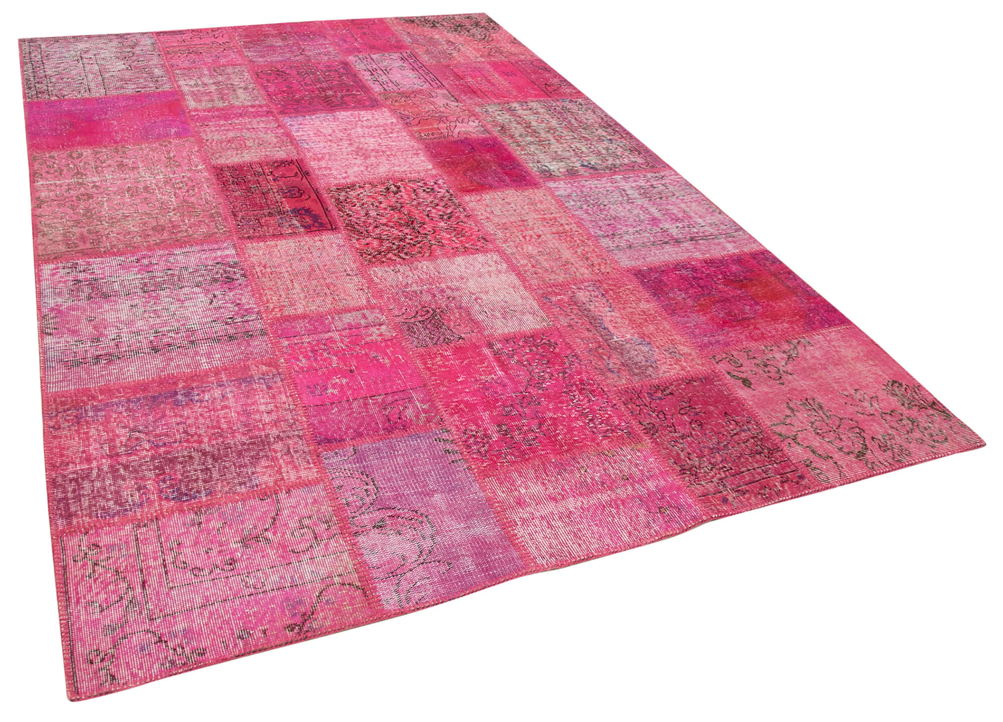 Handwoven oriental overdyed 205 cm x 300 cm pink patchwork carpet