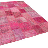 Handwoven oriental overdyed 205 cm x 300 cm pink patchwork carpet