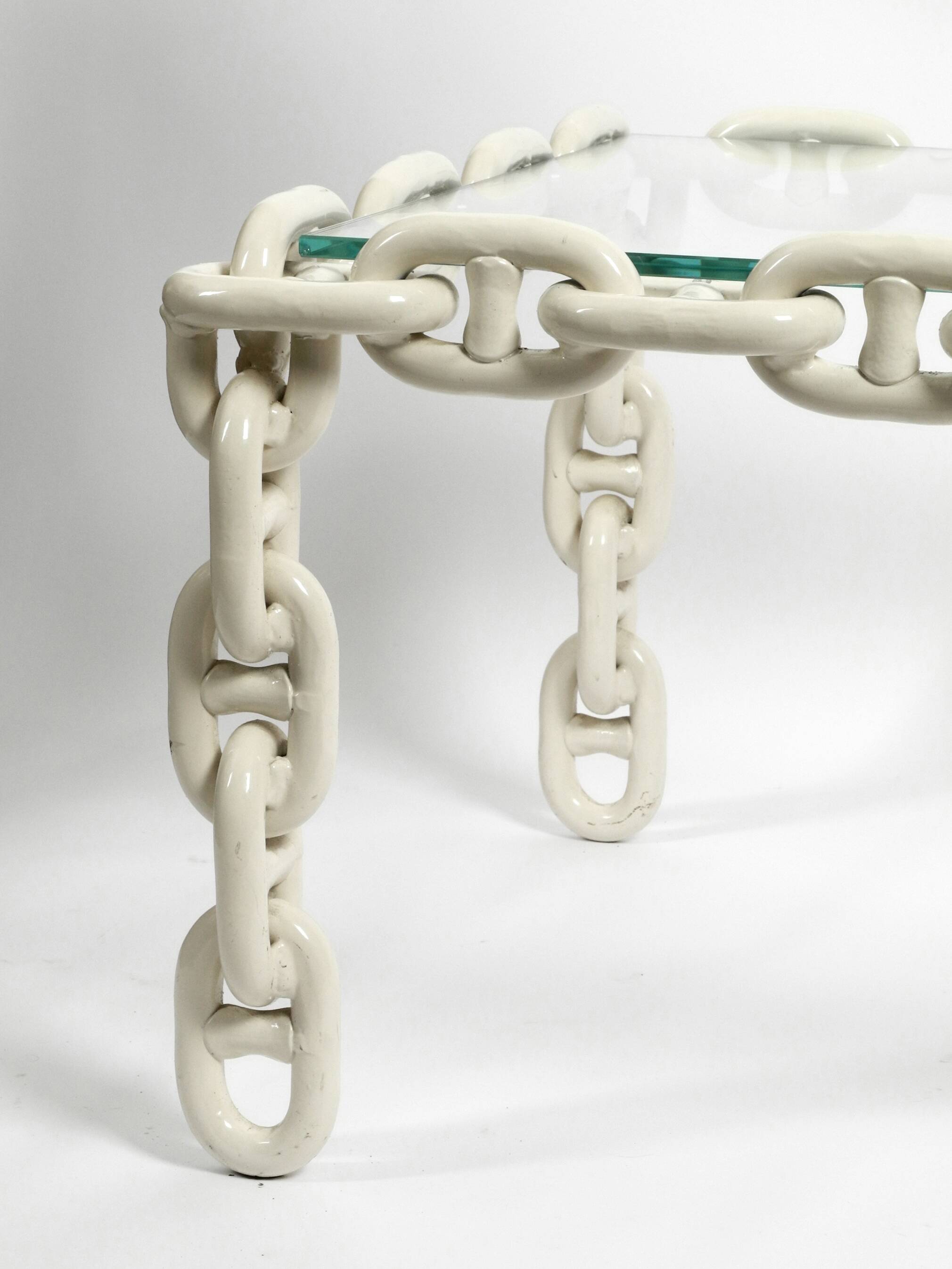 1970s XL Coffee Table Made of Nautical Iron Chain with a Thick Glass Plate