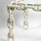 1970s XL Coffee Table Made of Nautical Iron Chain with a Thick Glass Plate