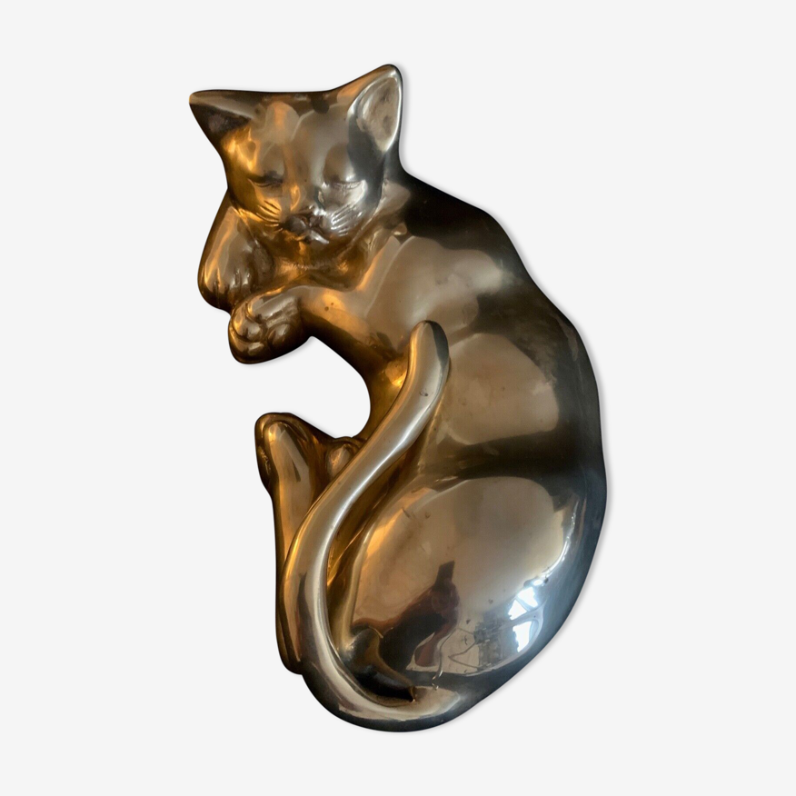 Brass cat, lying, sleeping, old, 30 cm