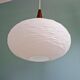 White opaline and teak pendant light, Scandinavian style, 1960s