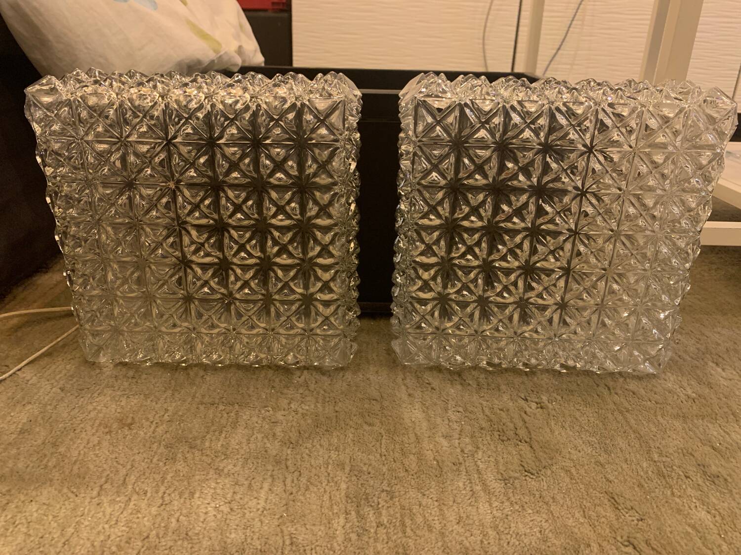 Ceiling light, square wall light in chiseled glass