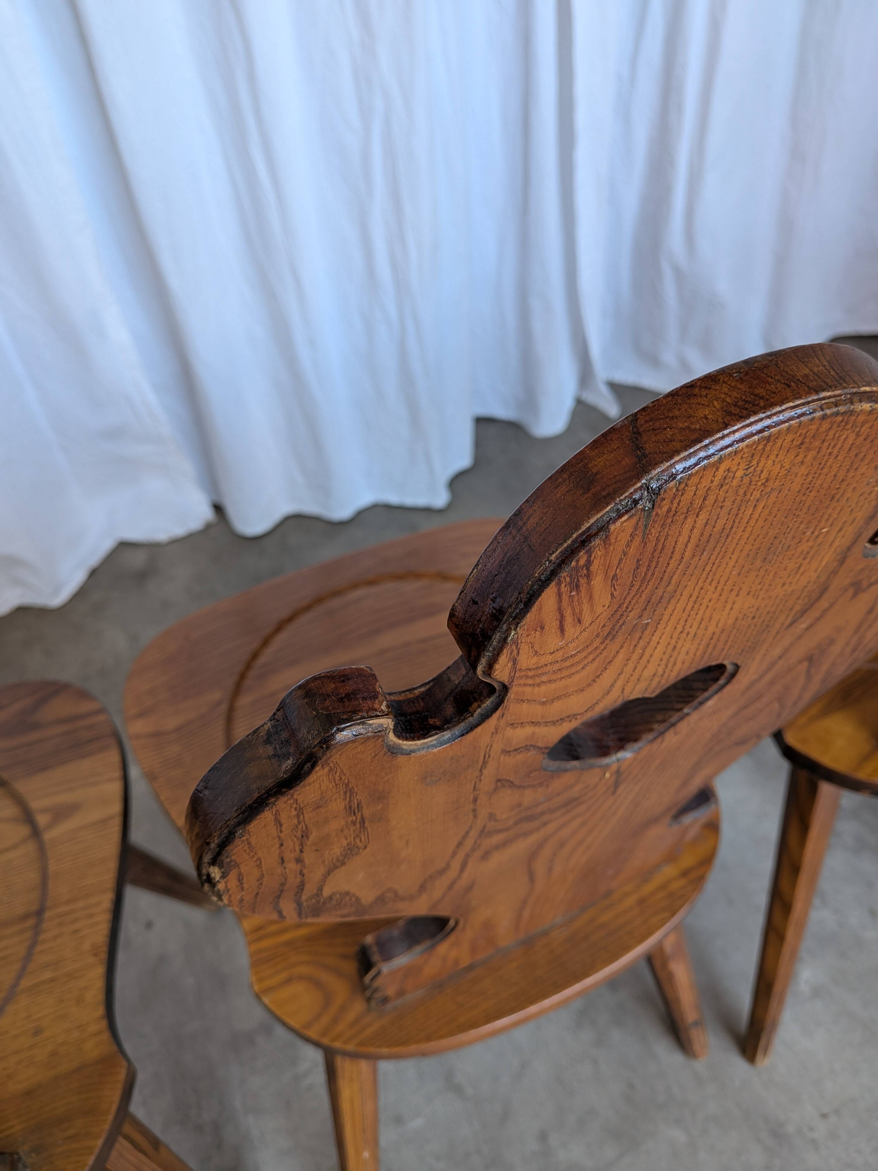 Set of 8 Farmhouse Tyrolean Chair with Heart Cutout Back / 1970s Vintage Di