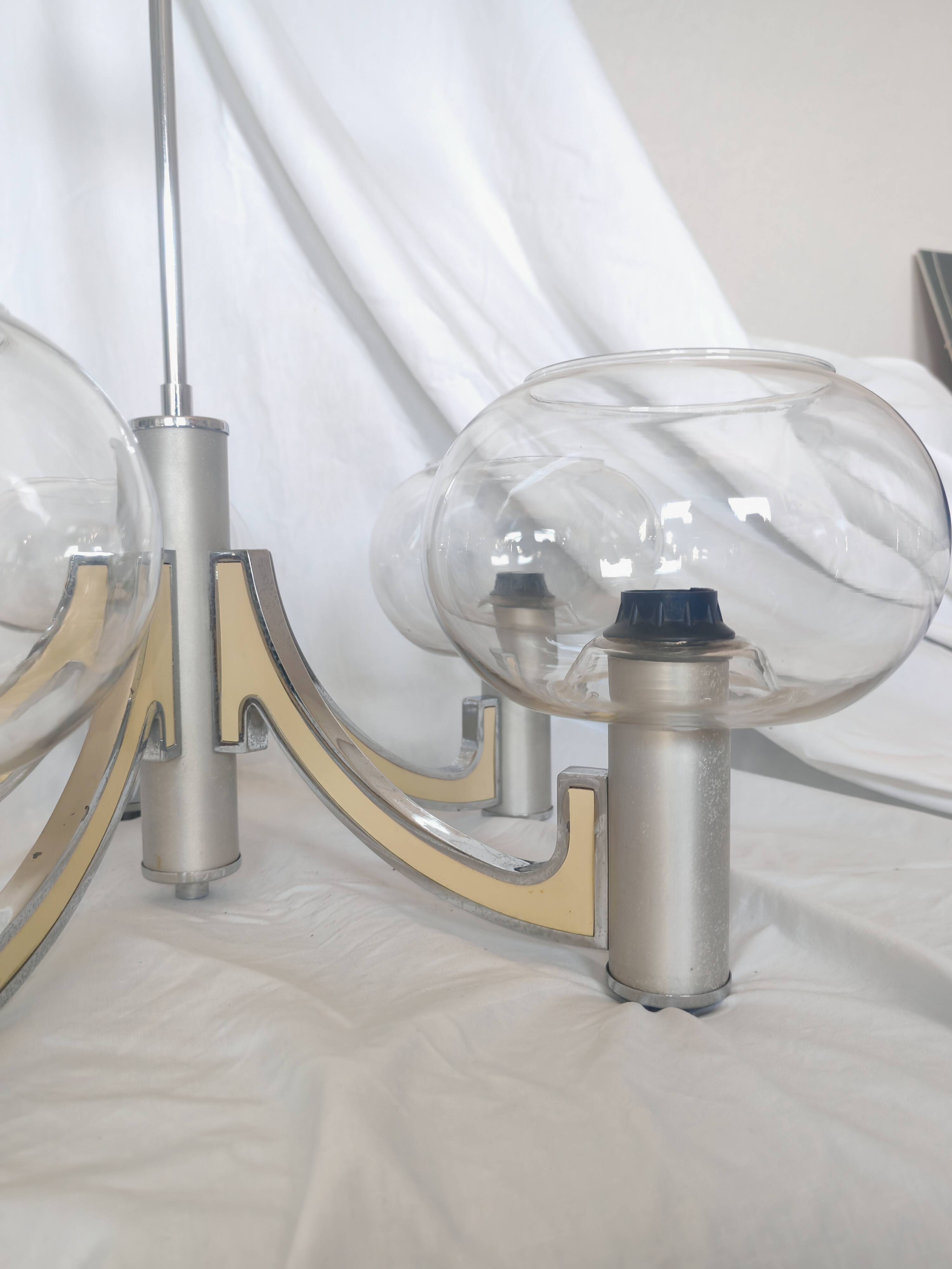 5-branched chandelier by Sciolari, Italy, space age, 1970