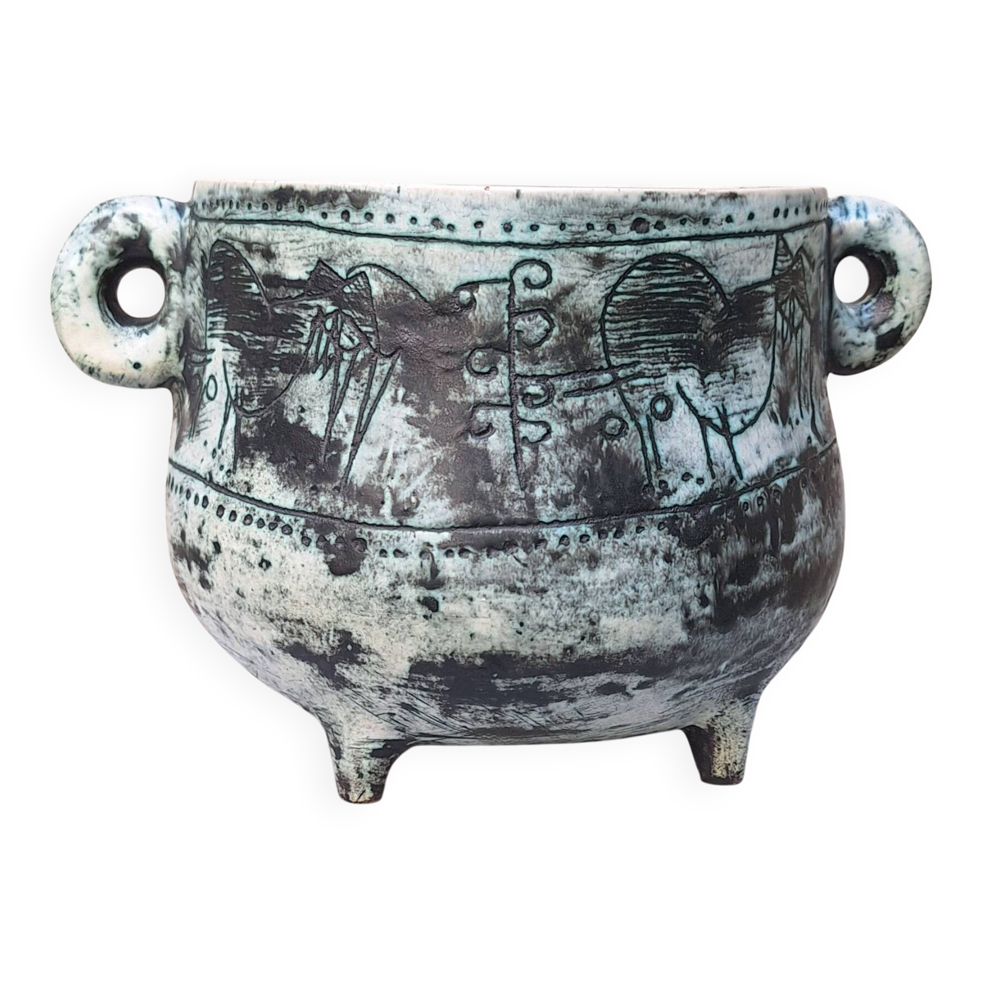 Vase or ceramic cauldron by Jacques Blin circa 50