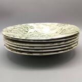 6 french ceramic luneville soup plates, green and ivory