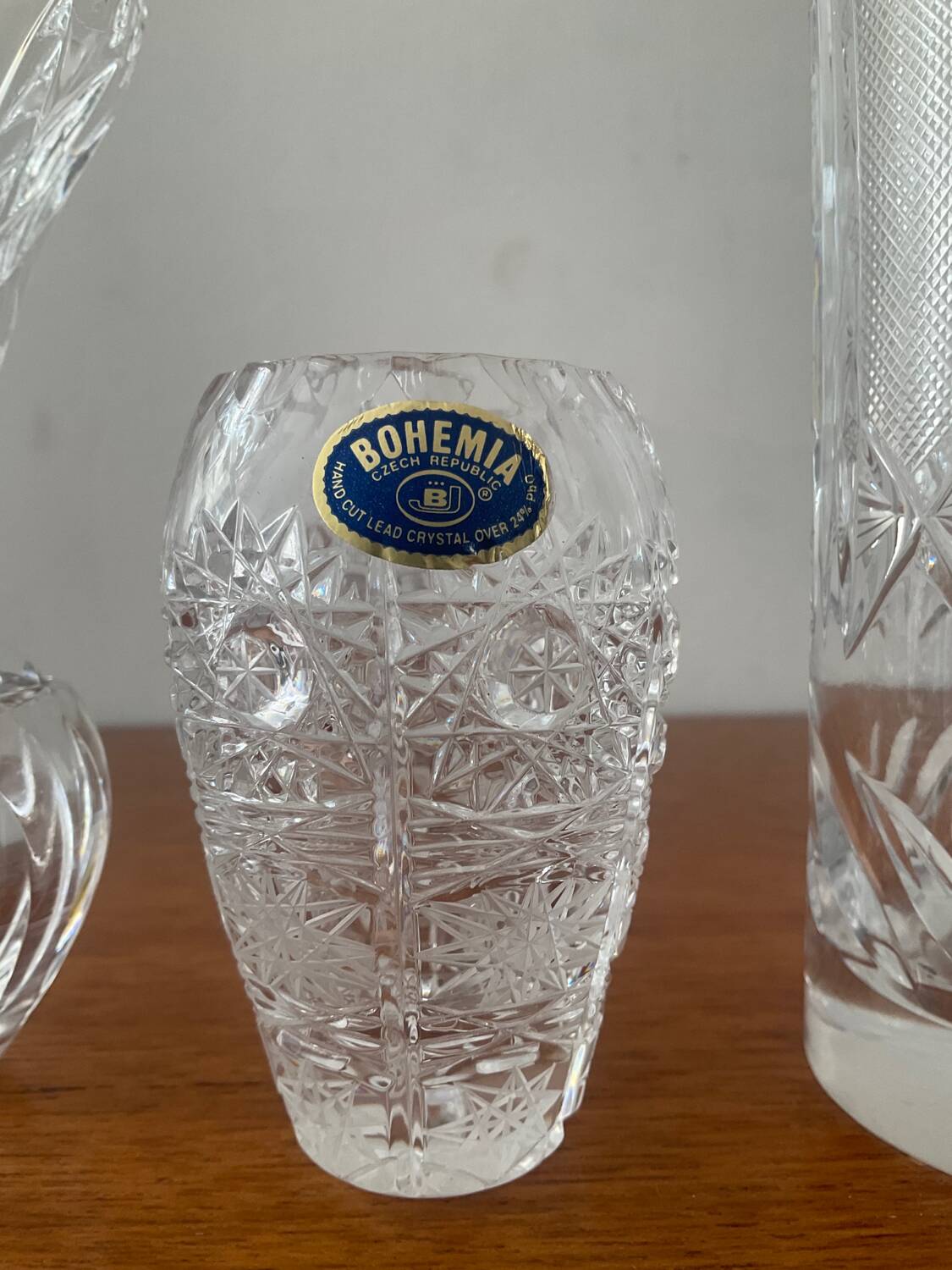 Trio of vintage Bohemian crystal vases