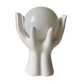 Lampe main ceramique globe opaline