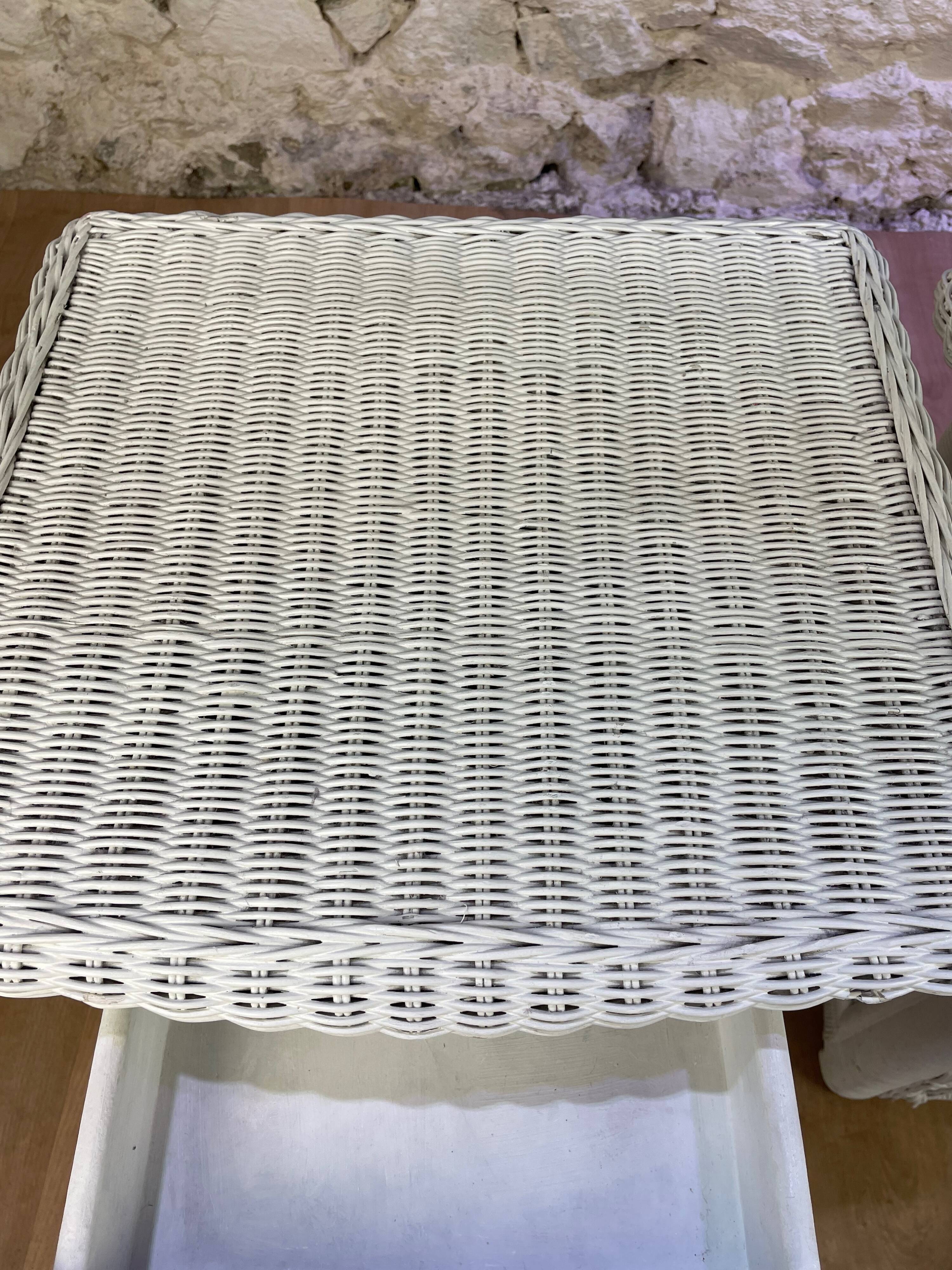 Pair of white wicker bedside tables from the 70s