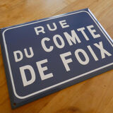Old plate in enamelled metal "street of the count of Foix"