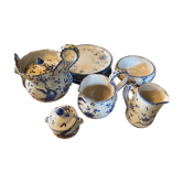 Lot faience Moustiers blue "fantastic bird" tea service