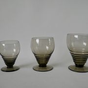 Set of 7 large art deco design wine glasses in smoked glass from the 30s and 40s
