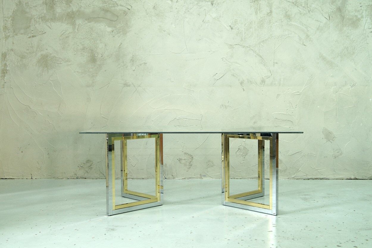 Italian modern brass and chrome coffee table, 1970