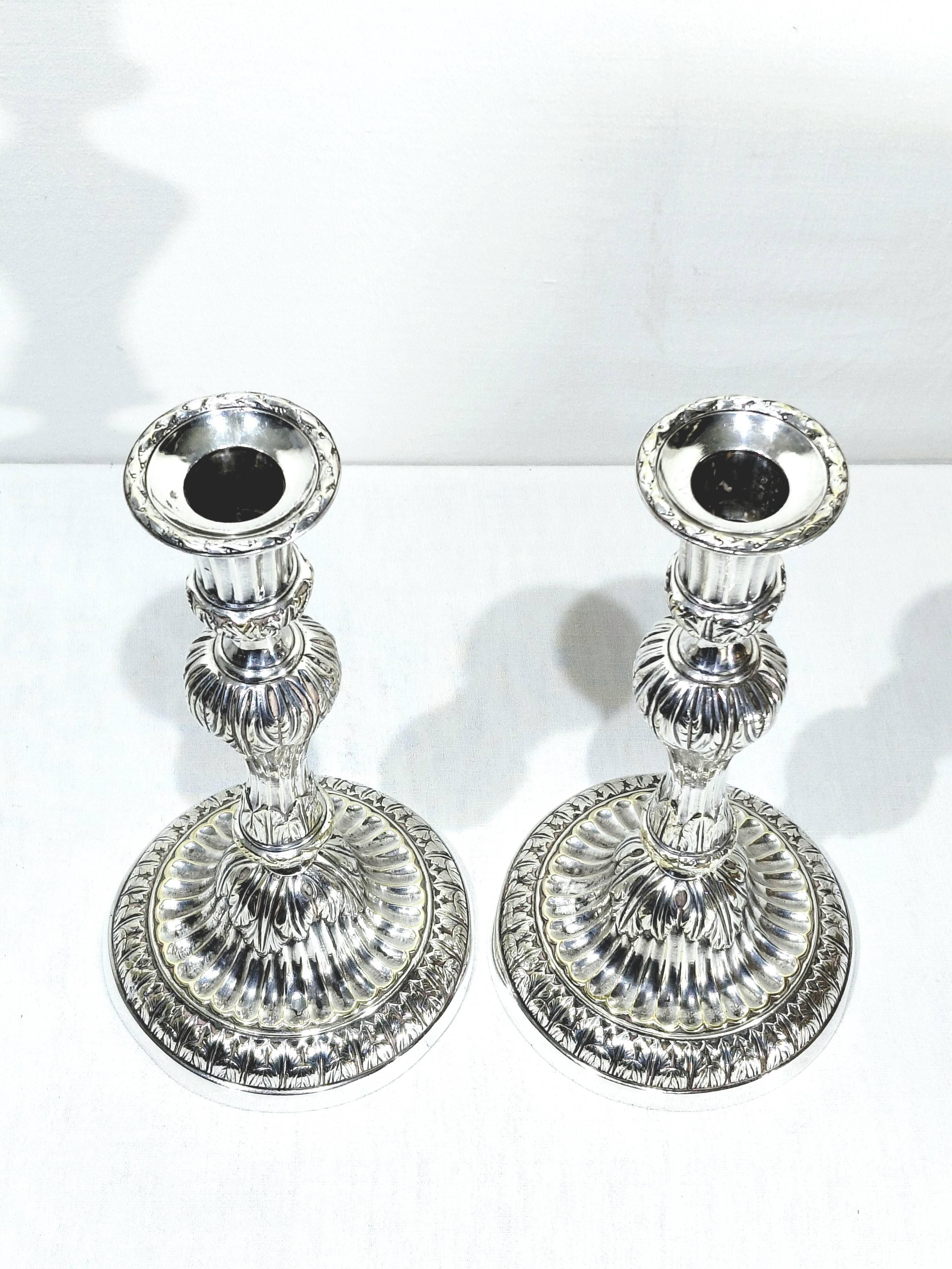 PAIR OF SILVERED BRONZE CANDLESTICKS