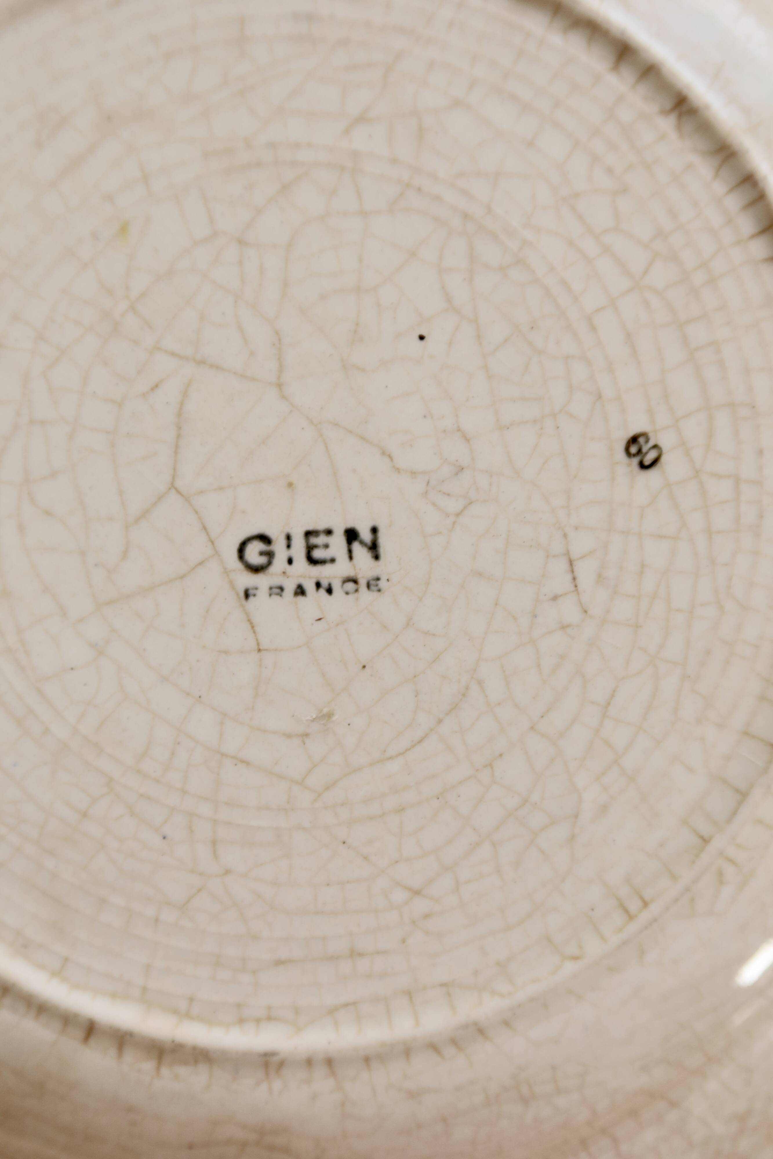 4 vintage Gien ironstone deep plates – Red floral pattern