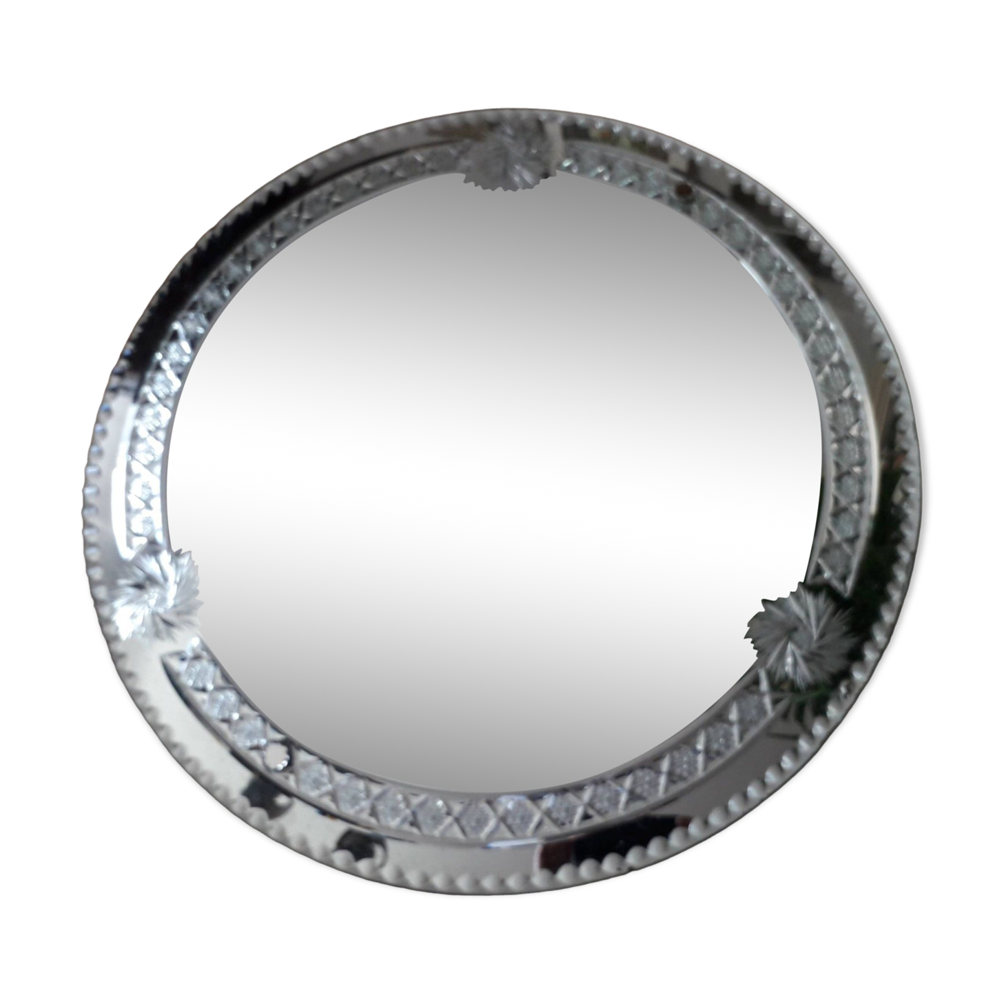 Large old round mirror finely decorated