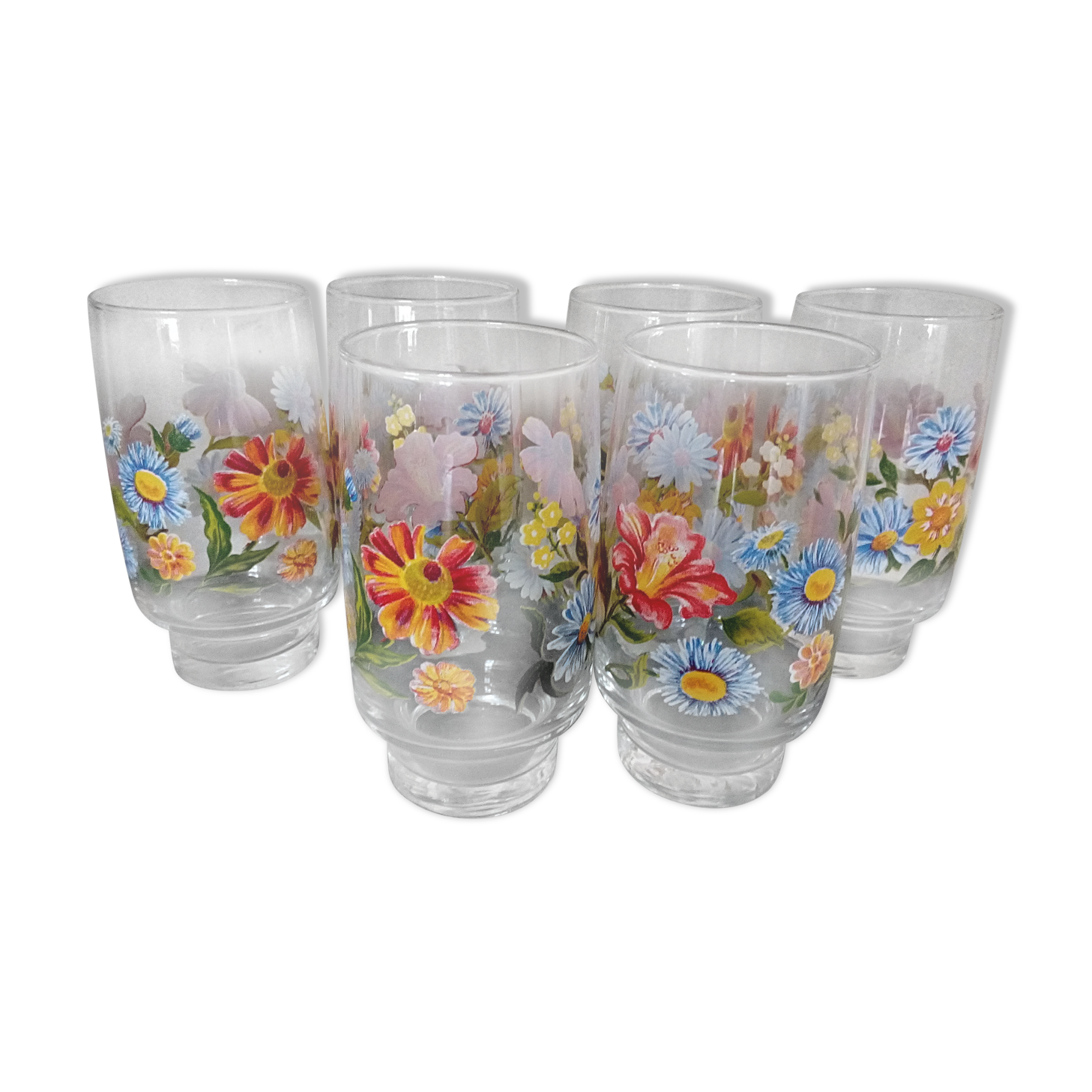 Set of 6 orangeade flower glasses