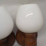 Set of vintage globe opaline wall lights wooden support