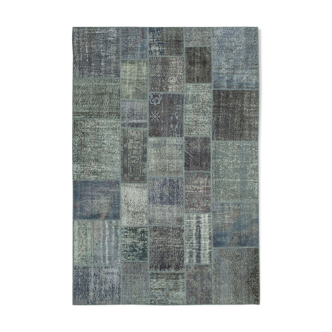 Handwoven turkish contemporary 205 cm x 302 cm grey patchwork carpet