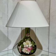 Blown glass lamp painted with a floral design, early 20th century.