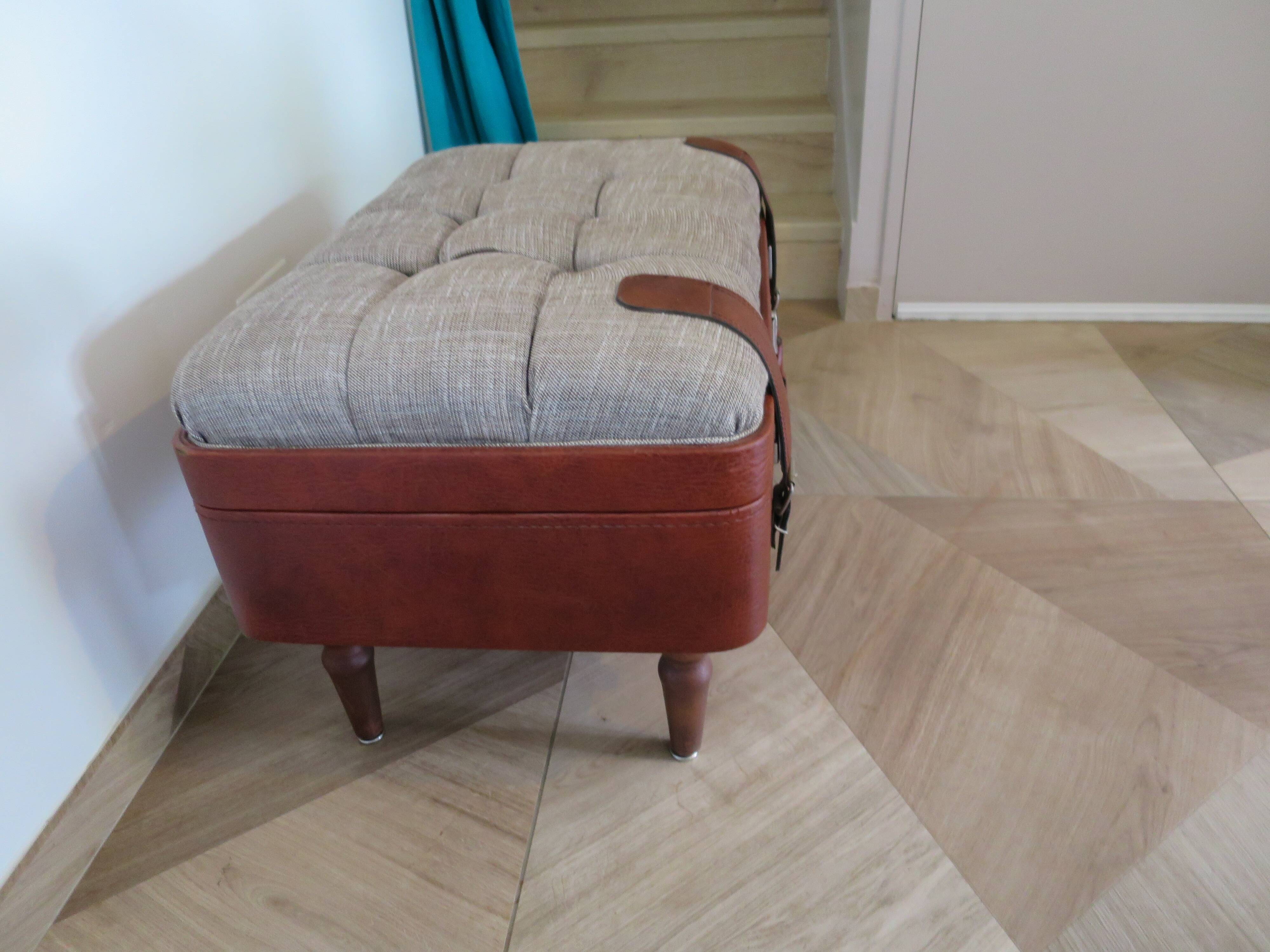 Unique-small vintage bench-ottoman-stool-colonial style - suitcase