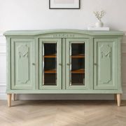 Renovated vintage sage green enfilade – wooden legs & bevelled display cabinets