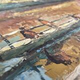 Large oil on panel "La Pirogue"